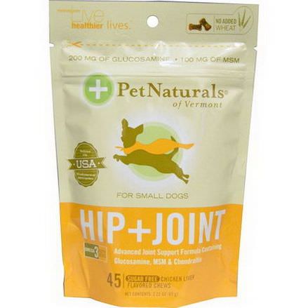 Pet Naturals of Vermont, Hip Joint for Small Dogs, Chicken Liver Flavored, Sugar Free, 45 Chews 63g