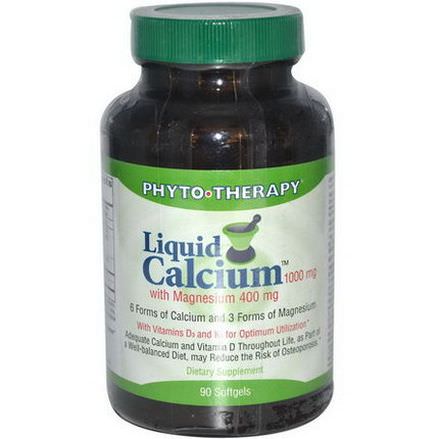 Phyto Therapy Inc Liquid Calcium 1000mg, with Magnesium 400mg, 90 Softgels