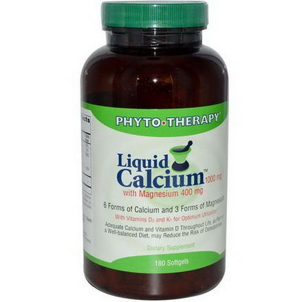 Phyto Therapy Inc. Liquid Calcium, with Magnesium, 1000mg /400mg, 180 Softgels