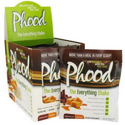 PlantFusion, Phood, 100% Plant-Based Whole Food Meal Shake, Chocolate Caramel, 12 Packets 45g Each