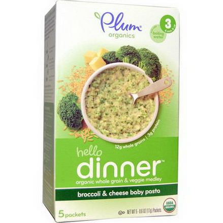 Plum Organics, Hello Dinner, Broccoli&Cheese Baby Pasta, 5 Packets 17g Each
