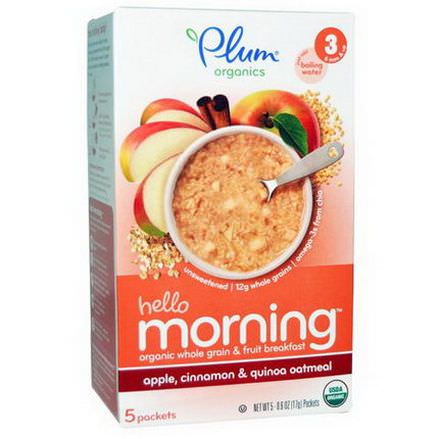 Plum Organics, Hello Morning, Apple, Cinnamon&Quinoa Oatmeal 17g Each
