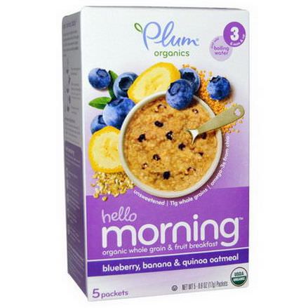 Plum Organics, Hello Morning, Blueberry, Banana,&Quinoa Oatmeal, 5 Packets 17g Each