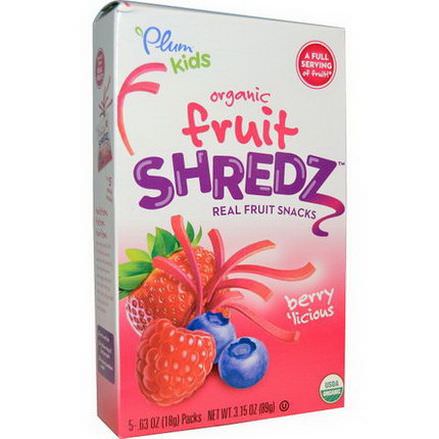Plum Organics, Kids, Fruit Shredz, Berry'licious, 5 Packs 18g Each