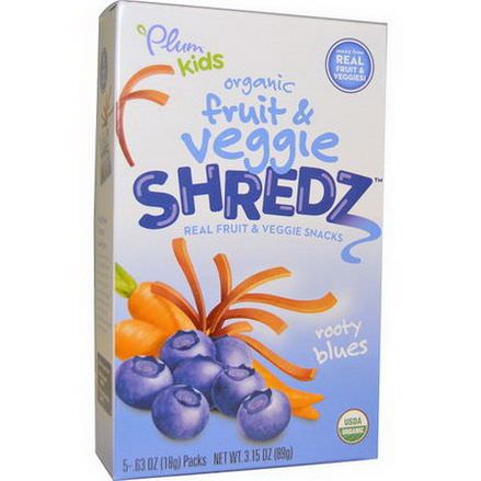 Plum Organics, Kids, Fruit&Veggie Shredz, Rooty Blues, 5 Packs 18g Each