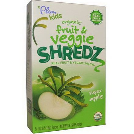 Plum Organics, Kids, Fruit&Veggie Shredz, Super Apple, 5 Packs 18g Each
