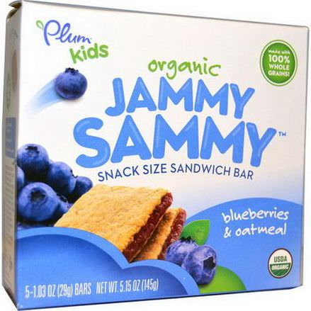 Plum Organics, Kids, Organic Jammy Sammy, Blueberries&Oatmeal, 5 Bars 29g Each