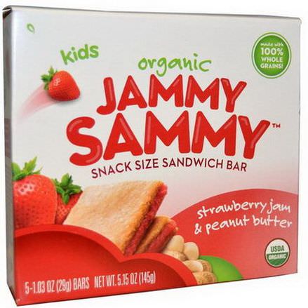 Plum Organics, Kids, Organic Jammy Sammy, Strawberry Jam&Peanut Butter, 5 Bars 29g Each