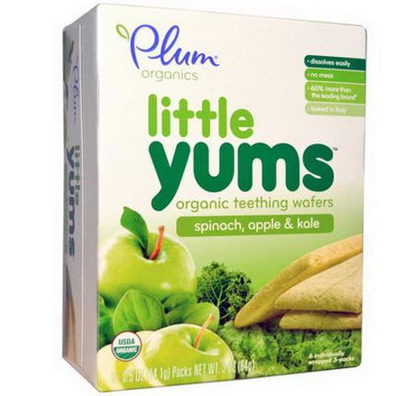 Plum Organics, Little Yums, Organic Teething Wafers, Spinach, Apple&Kale, 6 Packs 14.1g Each