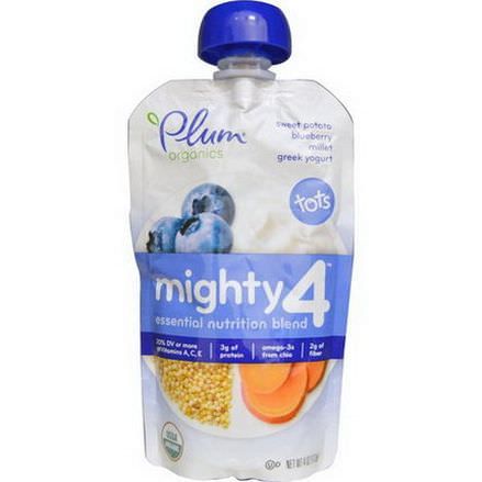 Plum Organics, Mighty 4, Essential Nutrition Blend, Sweet Potato, Blueberry, Millet, Greek Yogurt 113g