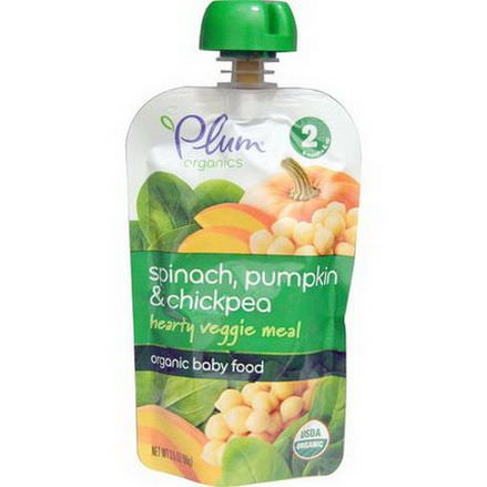 Plum Organics, Organic Baby Food, Hearty Veggie Meal, Stage 2, Spinach, Pumpkin&Chickpea 99g