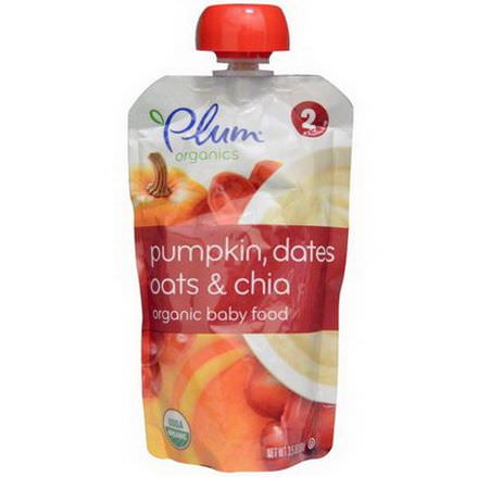 Plum Organics, Organic Baby Food, Stage 2, Pumpkin, Dates Oats&Chia 99g