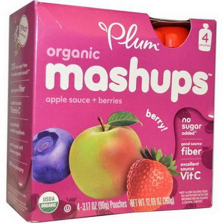 Plum Organics, Organic Mashups, Berry, 4 Pouches 90g Each