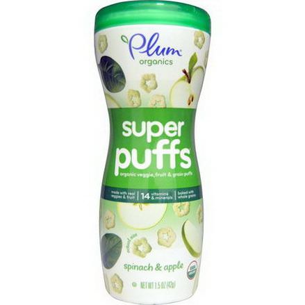 Plum Organics, Super Puffs, Organic Veggie, Fruit&Grain Puffs, Spinach&Apple 42g