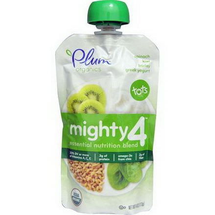 Plum Organics, Tots, Mighty 4, Essential Nutrition Blend, Spinach, Kiwi, Barley, Greek Yogurt 113g
