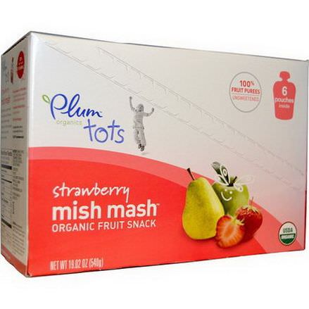 Plum Organics, Tots Mish Mash Organic Fruit Snack, Strawberry, 6 Pouches 90g Each