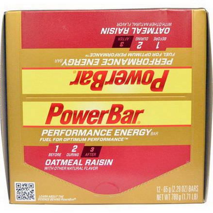 PowerBar, Performance Energy Bar, Oatmeal Raisin, 12 Bars 65g Each