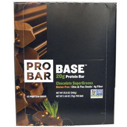 ProBar, Base, 20g Protein Bar, Chocolate Supergreens, 12 Bars 70g Per Bar