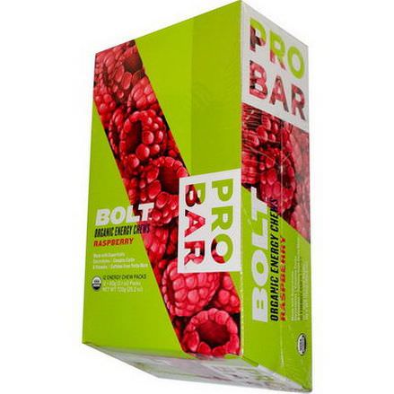 ProBar, Bolt, Organic Energy Chews, Raspberry, 12 Packs 60g Each