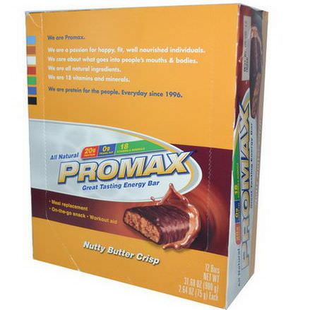 Promax Nutrition, Energy Bars, Nutty Butter Crisp, 12 Bars 75g Each