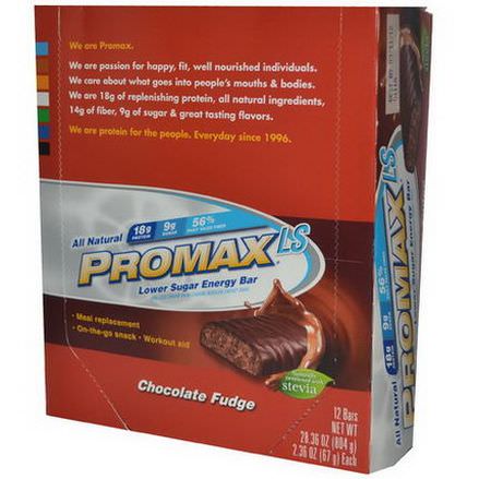 Promax Nutrition, LS, Lower Sugar Energy Bar, Chocolate Fudge, 12 Bars 67g Each