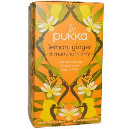 Pukka Herbs, Lemon Ginger&Manuka Honey Tea, Caffeine Free, 20 Herbal Tea Sachets 40g