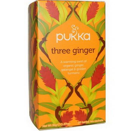 Pukka Herbs, Three Ginger Tea, Caffeine Free, 20 Herbal Tea Sachets 36g