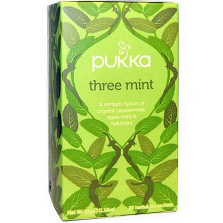 Pukka Herbs, Three Mint, Caffeine Free, 20 Herbal Tea Sachets 32g