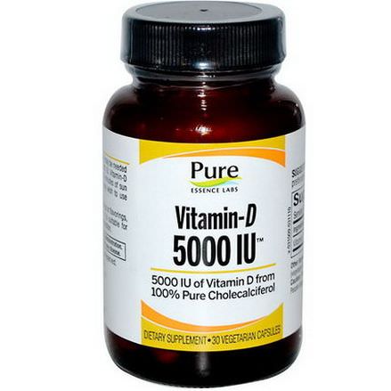 Pure Essence, Vitamin-D, 5000 IU, 30 Veggie Caps