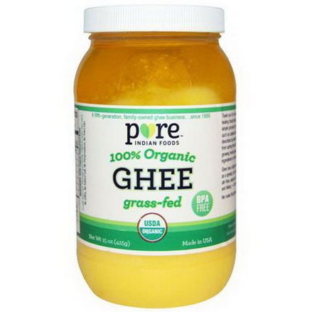 Pure Indian Foods, Ghee, 100% Organic Grass-Fed 425g