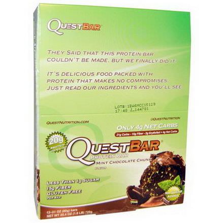 Quest Nutrition, Quest Bar, Protein Bar, Mint Chocolate Chunk Flavor, 12 Bars 60g Each