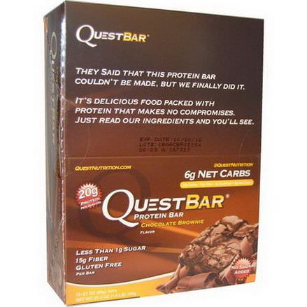 Quest Nutrition, QuestBar, Protein Bar, Chocolate Brownie, 12 Bars 60g Each
