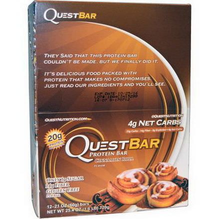 Quest Nutrition, QuestBar, Protein Bar, Cinnamon Roll, 12 Bars 60g Each
