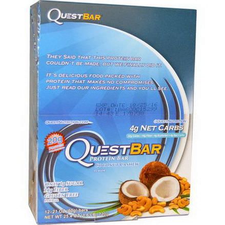 Quest Nutrition, QuestBar, Protein Bar, Coconut Cashew, 12 Bars 60g Each