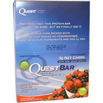 Quest Nutrition, QuestBar, Protein Bar, Mixed Berry Bliss, 12 Bars 60g Each