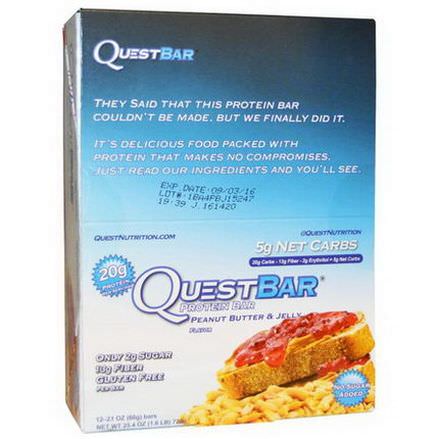 Quest Nutrition, QuestBar, Protein Bar, Peanut Butter and Jelly, 12 Bars 60g Each