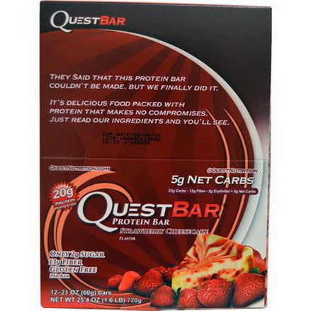 Quest Nutrition, QuestBar, Protein Bar, Strawberry Cheesecake, 12 Bars 60g Each