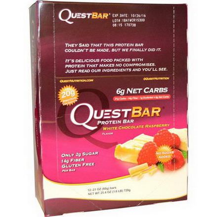 Quest Nutrition, QuestBar, Protein Bar, White Chocolate Raspberry, 12 Bars 60g Each