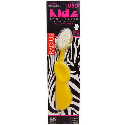RADIUS, Kidz Toothbrush, Very Soft, 6yrs+. Right Hand, Yellow, 1 Toothbrush