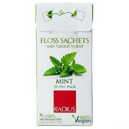RADIUS, Vegan Xylitol Mint Floss Sachet, 20 Pack