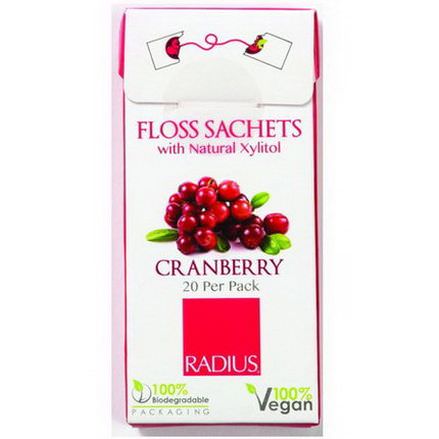 RADIUS, Vegan Xylitol Cranberry Floss Sachets, 20 Pack