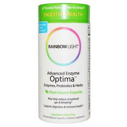Rainbow Light, Advanced Enzyme Optima, Enzymes, Probiotics&Herbs, 90 Rapid Release Capsules
