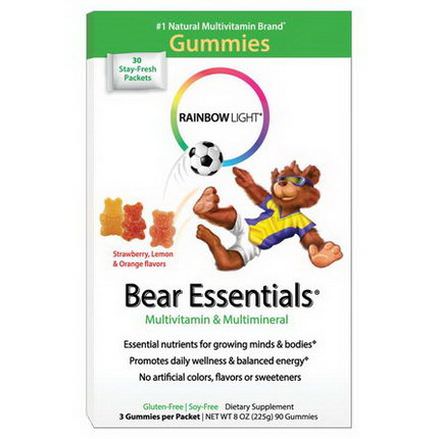 Rainbow Light, Bear Essentials, Multivitamin&Multimineral, Gummies, Strawberry, Orange,&Lemon Flavors, 3 Gummies Per Packet, 90 Gummies