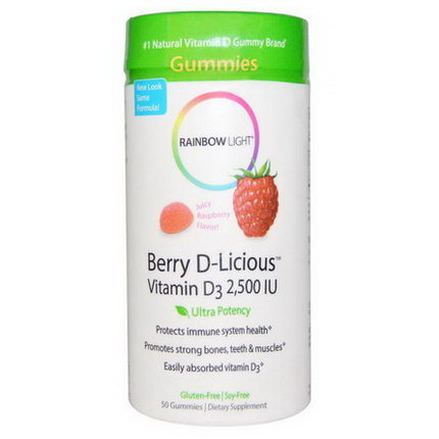 Rainbow Light, Berry D-Licious, Vitamin D3, Raspberry Flavor, 2,500 IU, 50 Gummies