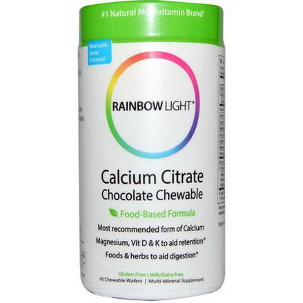 Rainbow Light, Calcium Citrate, Chocolate Chewable, Food-Based Formula, 45 Chewable Wafers