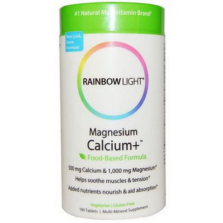 Rainbow Light, Magnesium Calcium+, Food-Based Formula, 180 Tablets