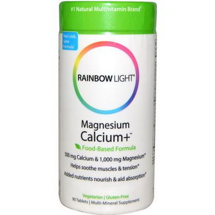 Rainbow Light, Magnesium Calcium+, Food-Based Formula, 90 Tablets
