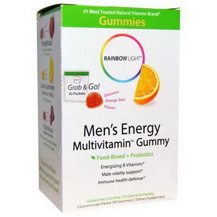 Rainbow Light, Men's Energy Multivitamin Gummy, Delicious Orange Zest Flavor, 30 Packets