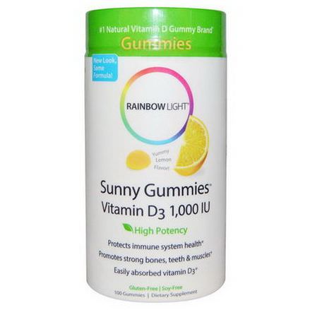 Rainbow Light, Sunny Gummies Vitamin D3, Yummy Lemon Flavor, 1,000 IU, 100 Gummies