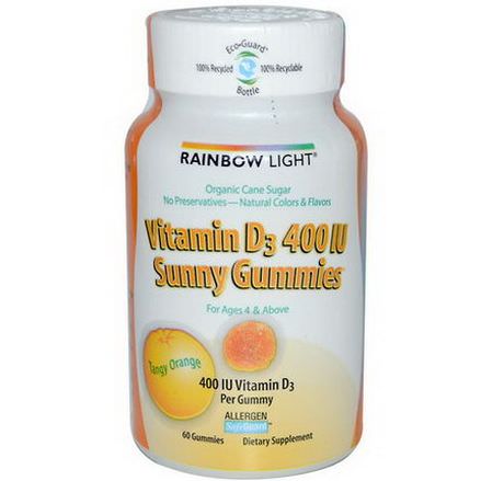 Rainbow Light, Vitamin D3 Sunny Gummies, Tangy Orange, 400 IU, 60 Gummies